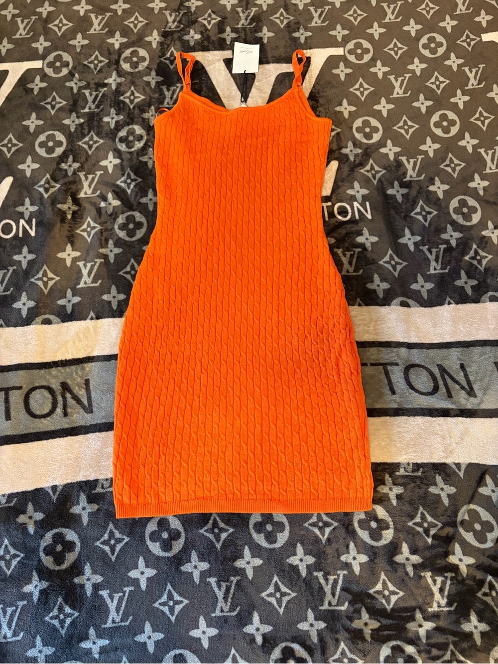 Sleeveless Cable Knit Mini Dress in Bright Orange